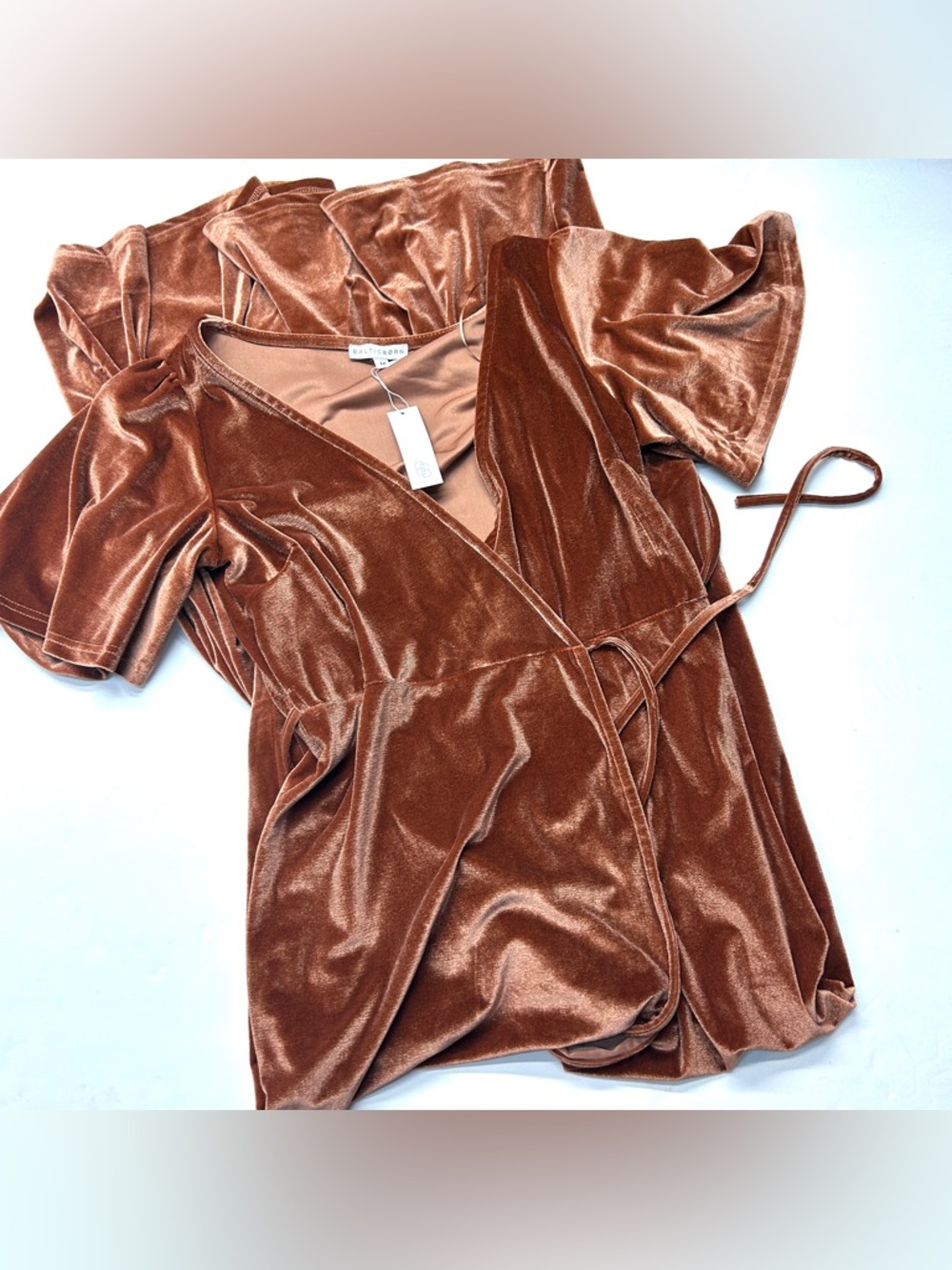 NWT Baltic Born Rust Orange Copper Katelyn Velvet Maxi Wrap Dress - Picture 4 of 6